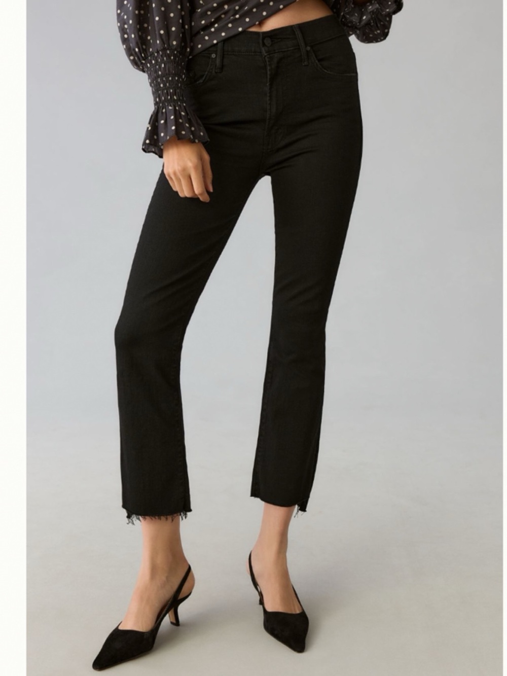 NWT MOTHER The Insider Mid-Rise Crop Step Fray Black Jeans NOT GUILTY, size 28